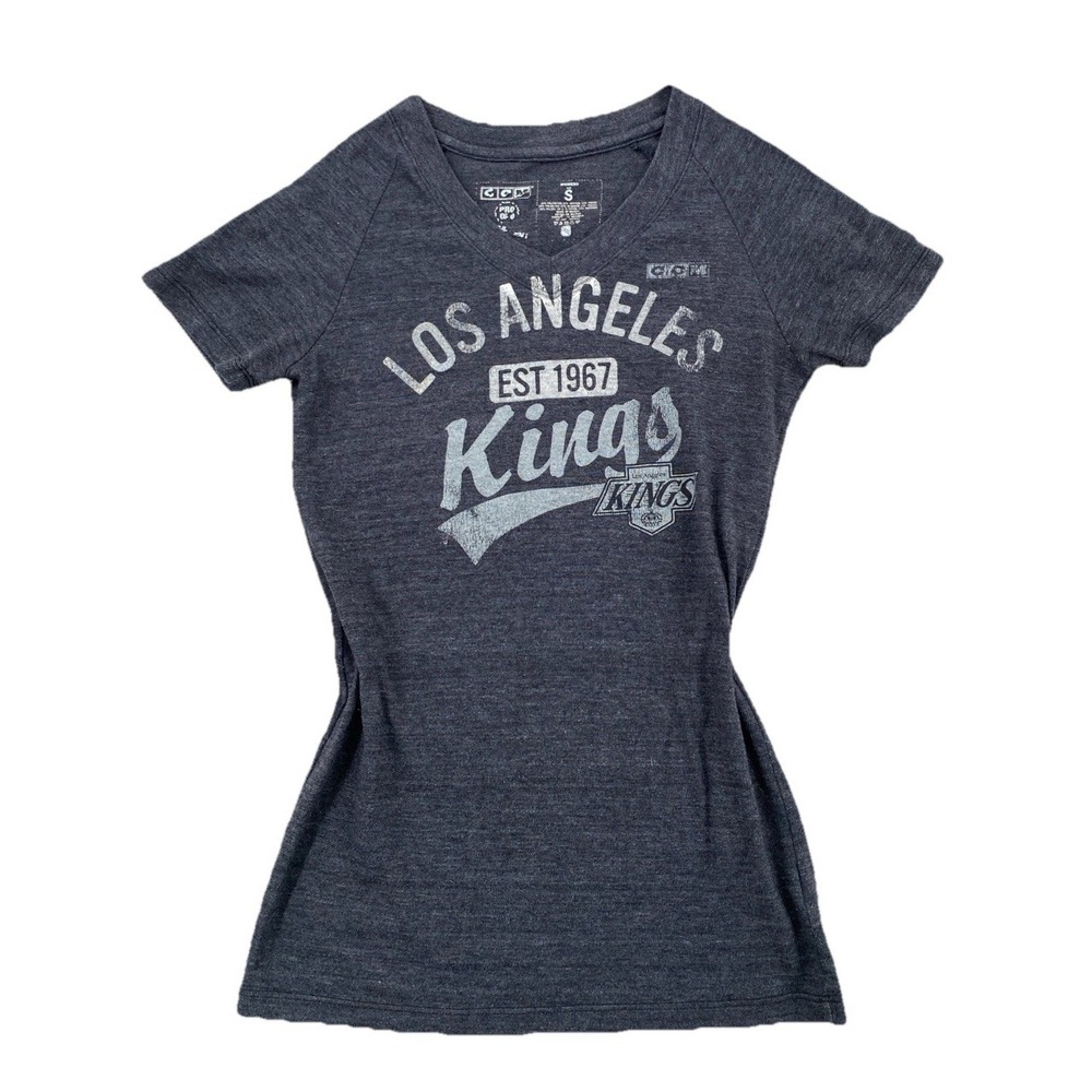 CCM Los Angeles Kings Women's T-Shirt S Small Gray V-Neck NHL Hockey Soft